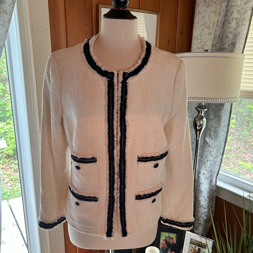 Talbots ivory and black blazer.